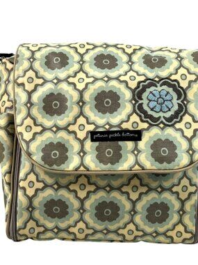 Petunia Pickle Bottom Boxy Backpack Diaper Bag Turquoise Gray Embroidered